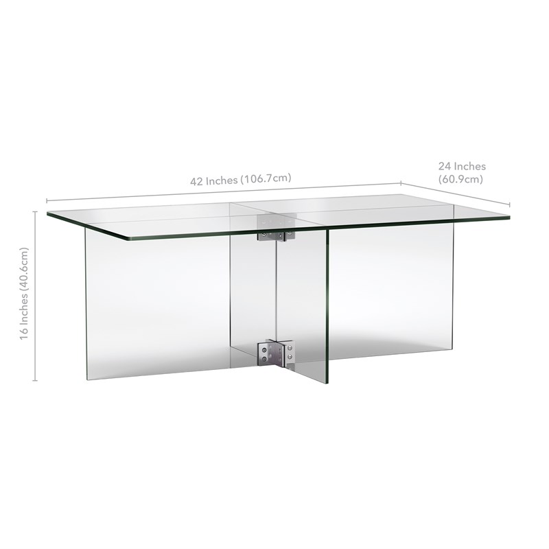 Maklaine Contemporary 16' Cosmopolitan Clear Glass Coffee Table