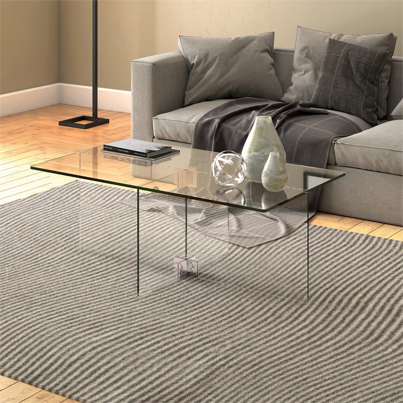 Maklaine Contemporary 16' Cosmopolitan Clear Glass Coffee Table