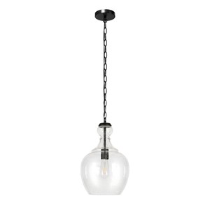 Maklaine Contemporary 11&quot Blackened Bronze Metal/Glass Pendant
