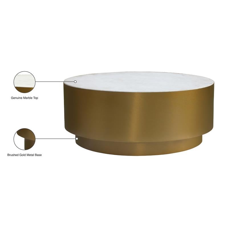 Maklaine Modern / Contemporary Marble Coffee Table in Gold Finish
