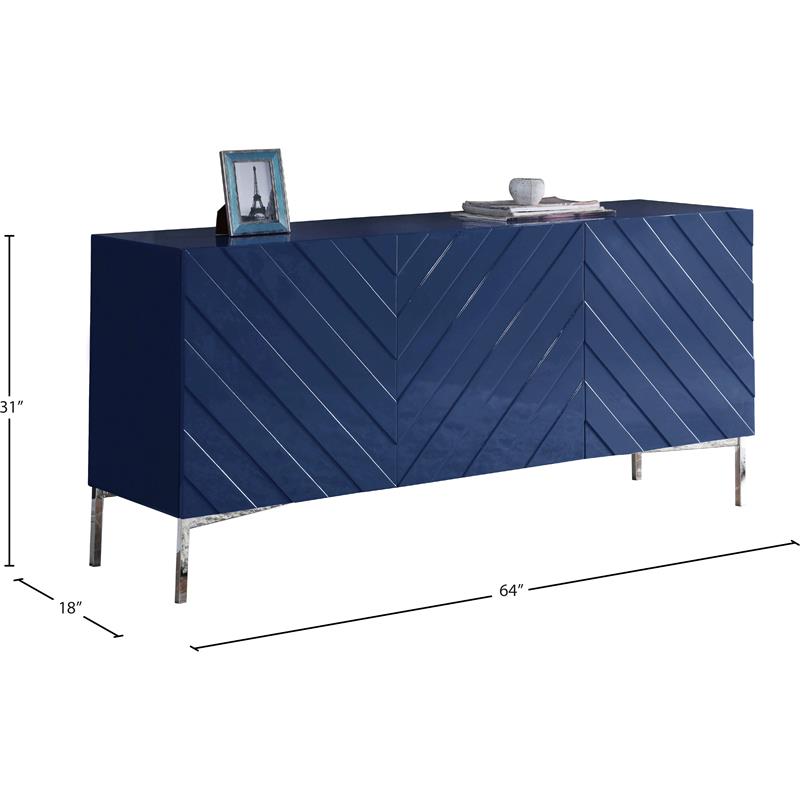 Maklaine Contemporary Solid Wood Sideboard Buffet in Navy Lacquer