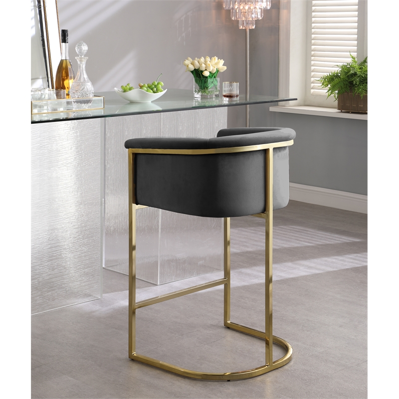 Maklaine Modern / Contemporary Upholstered Grey Velvet Stool