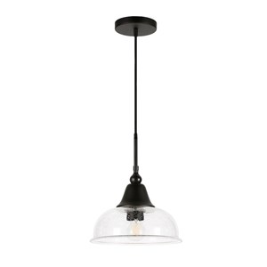 Maklaine Contemporary 10&quot Blackened Bronze Metal/Glass Pendant