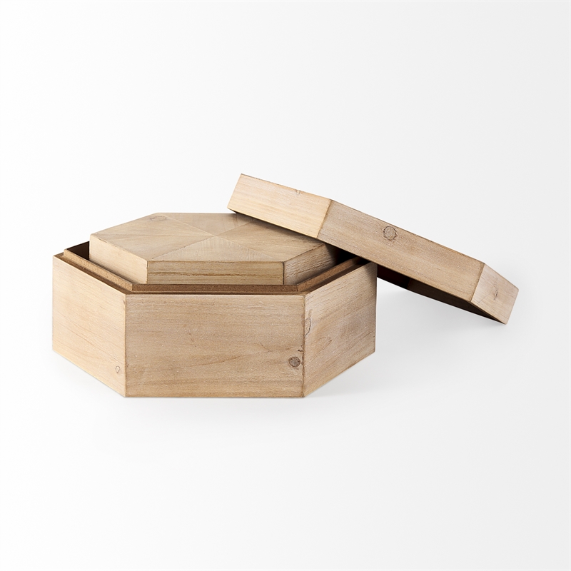 Maklaine Farmhouse Set of 2 Brown Finish Wooden Hexagonal Boxes
