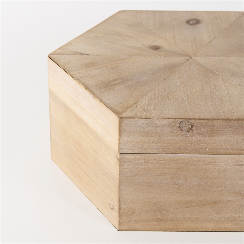 Maklaine Farmhouse Set of 2 Brown Finish Wooden Hexagonal Boxes