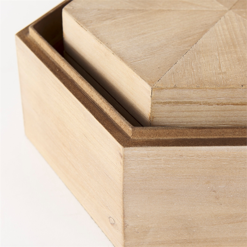 Maklaine Farmhouse Set of 2 Brown Finish Wooden Hexagonal Boxes