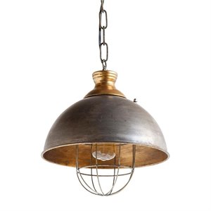 Maklaine Farmhouse Style Silver Toned Metal Dome Pendant Light