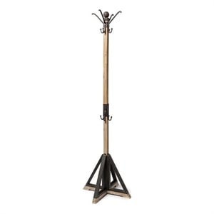 Maklaine Farmhouse Black Metal and Light Brown Wood Coat Rack