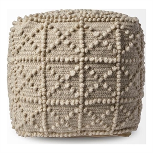 Maklaine Mid-Century Ivory Finish Wool Popcorn Detail Square Pouf