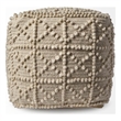 Maklaine Mid-Century Ivory Finish Wool Popcorn Detail Square Pouf