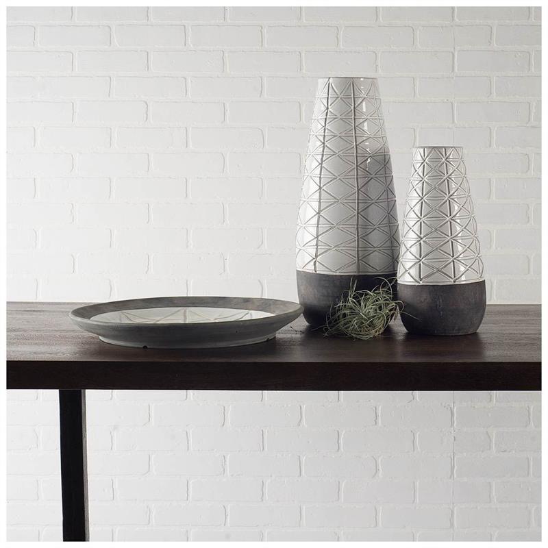 Maklaine Contemporary Large Gray Ceramic Dark Base White Vase