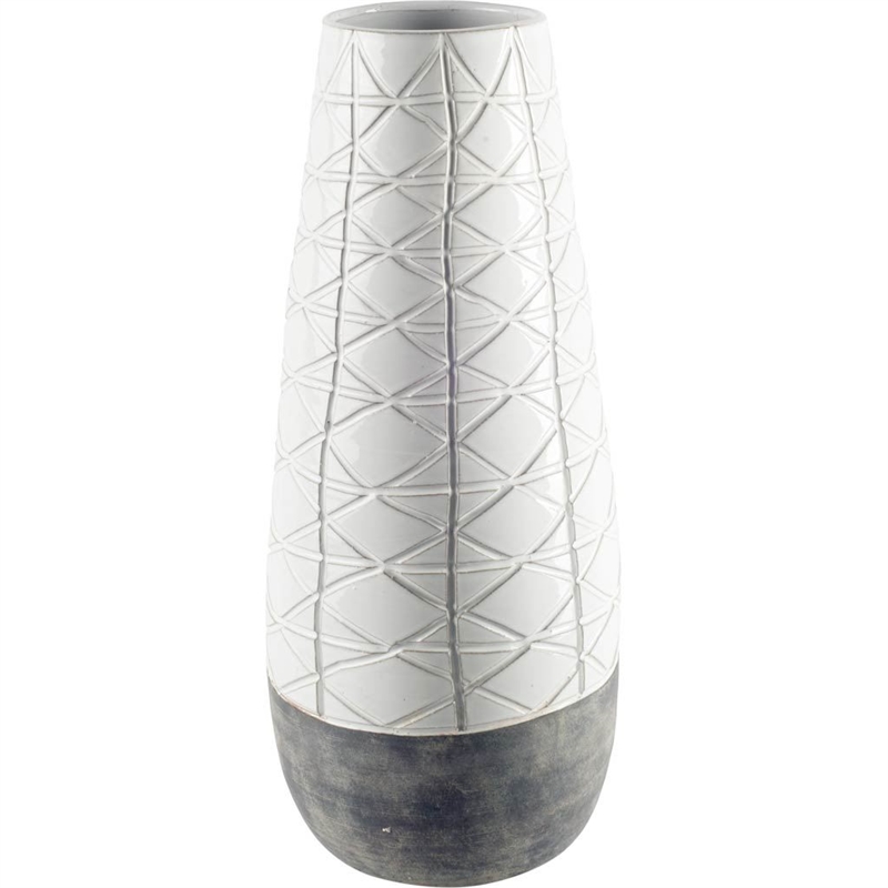 Maklaine Contemporary Large Gray Ceramic Dark Base White Vase