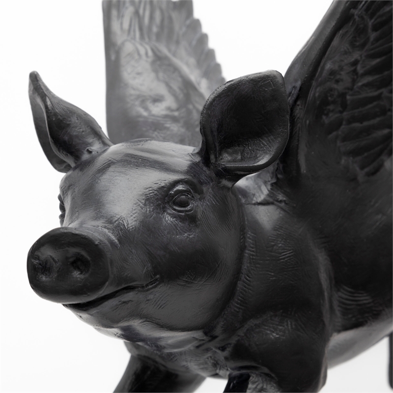Maklaine Farmhouse Set of 2 Wall Objects of Black Resin Flying Pigs