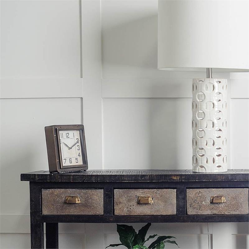 Maklaine Traditional Style Bronze Toned Metal Square Table Clock