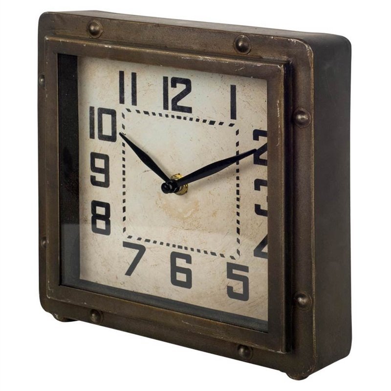 Maklaine Traditional Style Bronze Toned Metal Square Table Clock