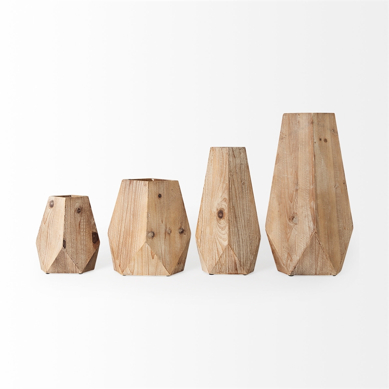 Maklaine Farmhouse Large Natural Finish Wooden Base Oval Vase