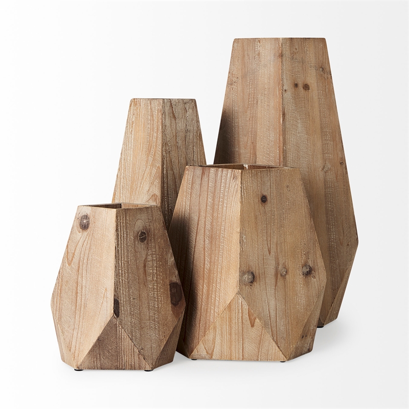 Maklaine Farmhouse Large Natural Finish Wooden Base Oval Vase