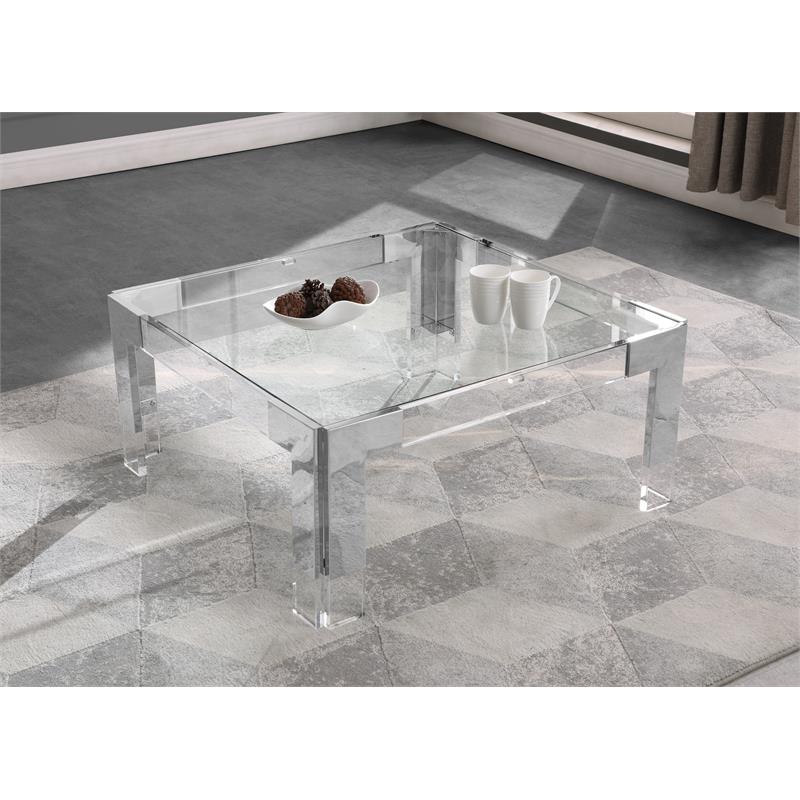 Maklaine Contemporary Squared Glass Top Coffee Table in Chrome