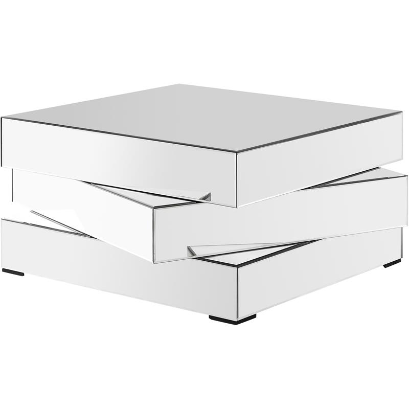 Maklaine Contemporary Stacked Design Mirrored Glass Coffee Table