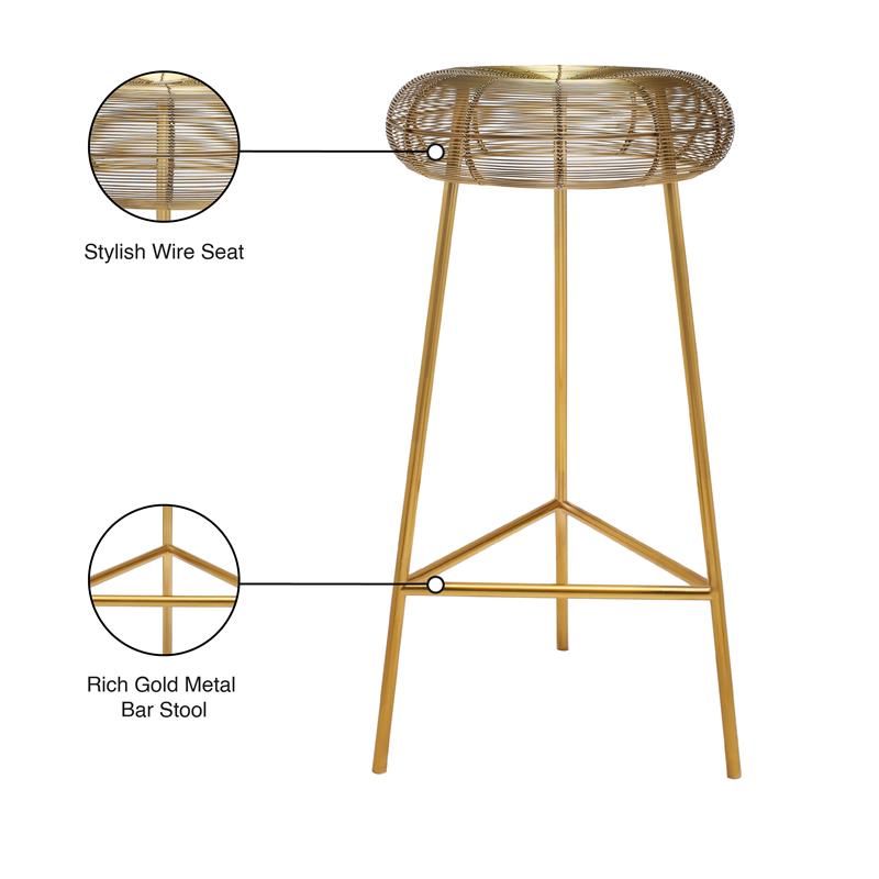 Maklaine Modern / Contemporary Rich Gold Finish Metal Bar Stool