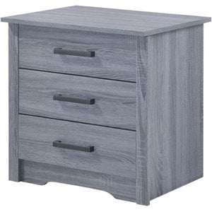 Maklaine Engineered Wood Contemporary 3 Drawer Nightstand in Gray