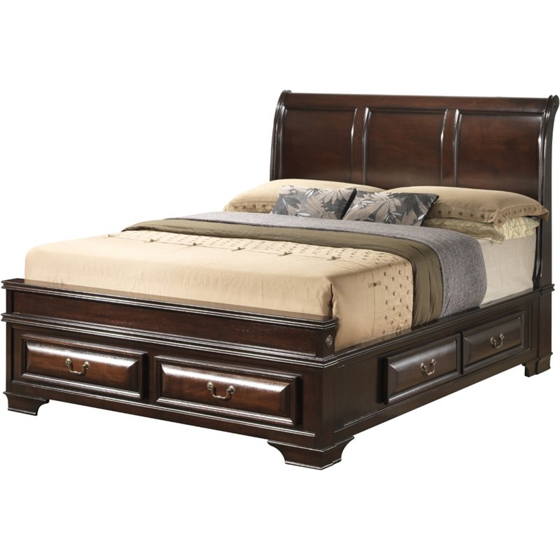 Maklaine Wood Cappuccino Storage Bed Sleigh 54