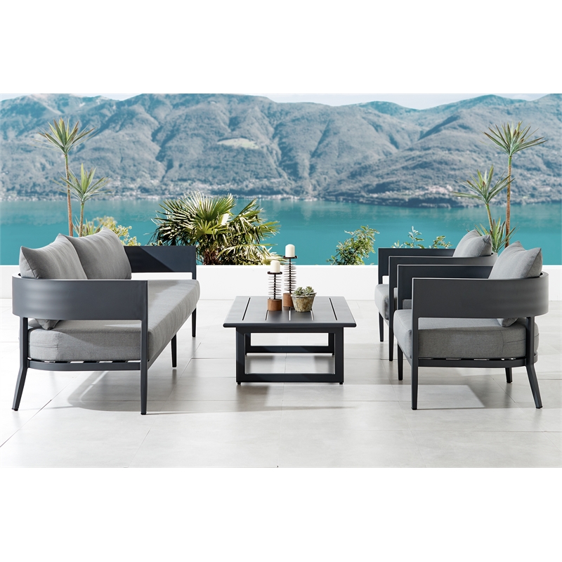 Maklaine 4-Piece Outdoor Fabric Outdoor Conversation Set in Gray