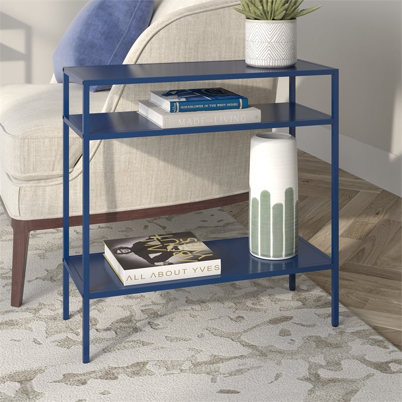 Maklaine Modern / Contemporary Metal Side Table in Blue Finish