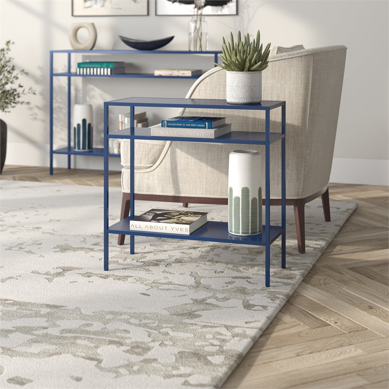 Maklaine Modern / Contemporary Metal Side Table in Blue Finish