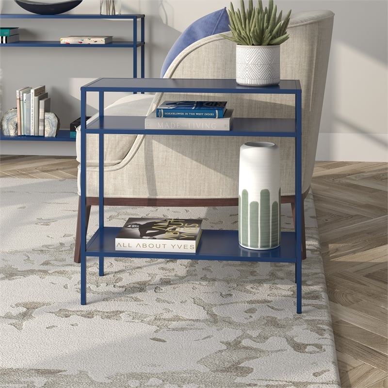 Maklaine Modern / Contemporary Metal Side Table in Blue Finish