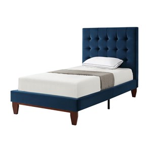 Maklaine Modern / Contemporary Navy Velvet Twin Button Tufted Bed