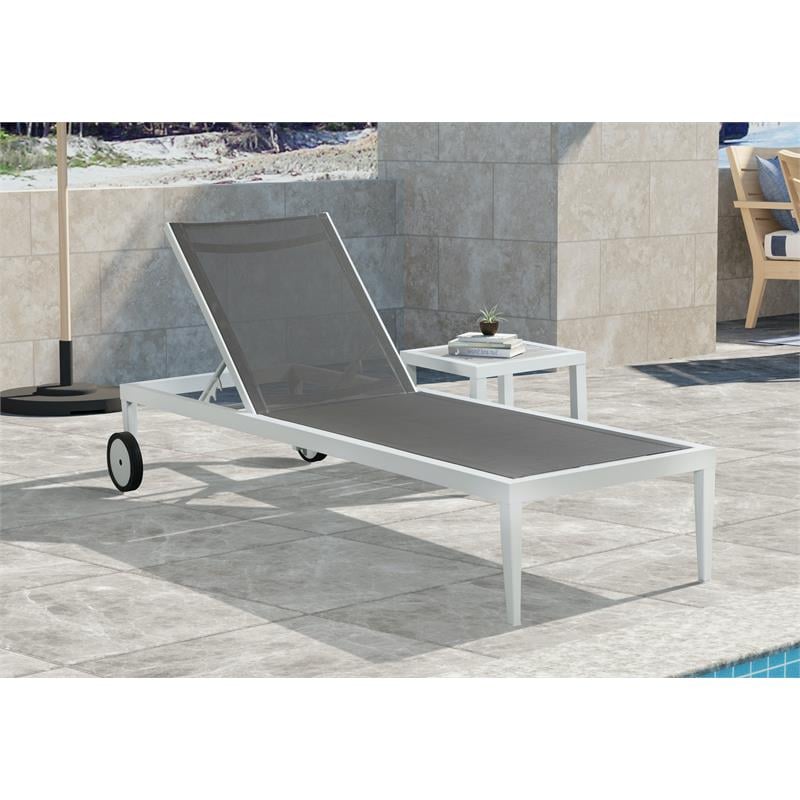 Maklaine Aluminum Contemporary Grey Wood Outdoor Patio End Table