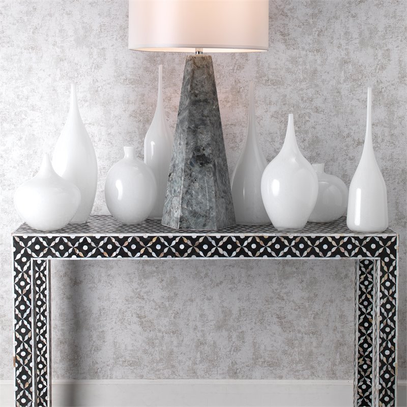 Maklaine Contemporary Glass Decorative Vases in White (Set of 3)