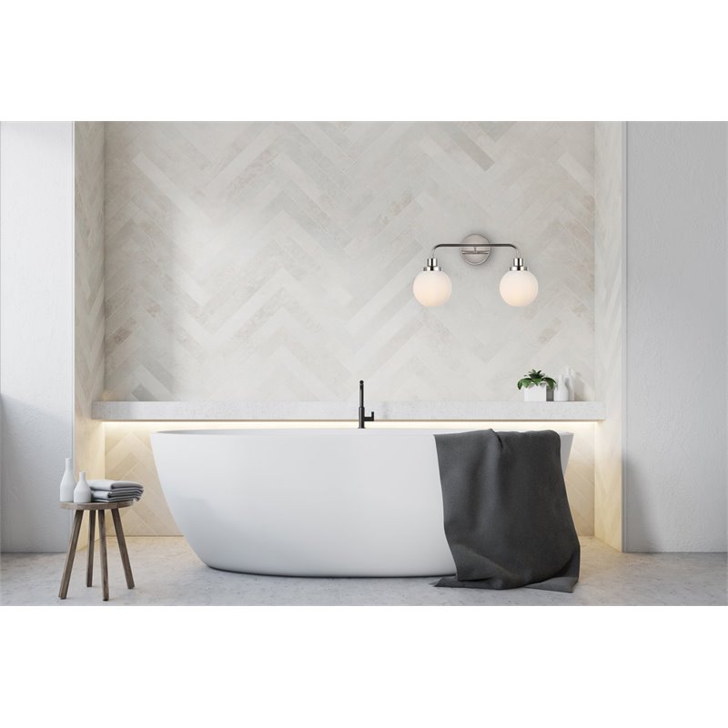 Maklaine 2-Light Metal Bath Sconce in Polished Nickel and Frosted