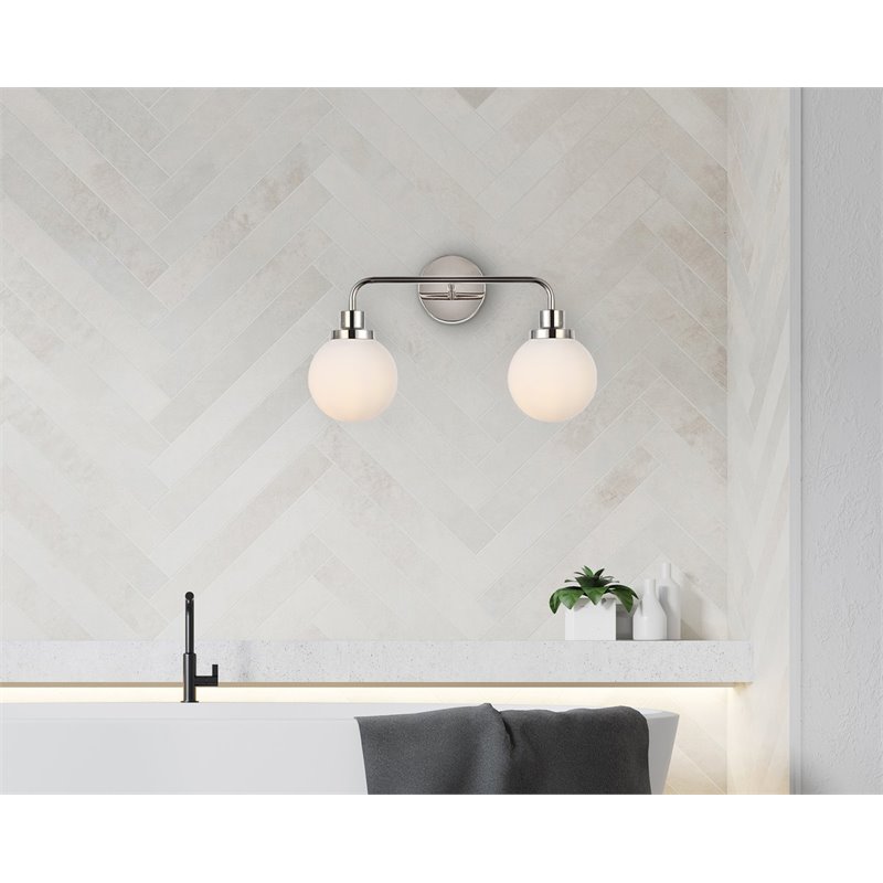 Maklaine 2-Light Metal Bath Sconce in Polished Nickel and Frosted