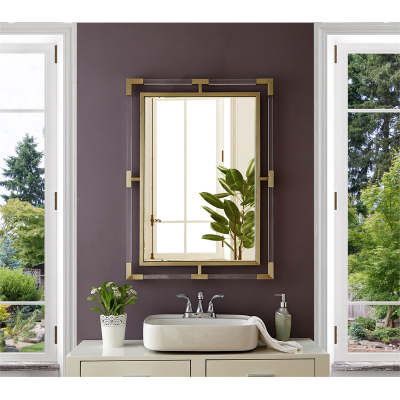 Maklaine Contemporary Glass Acrylic/Brushed Gold Rectangle Mirror