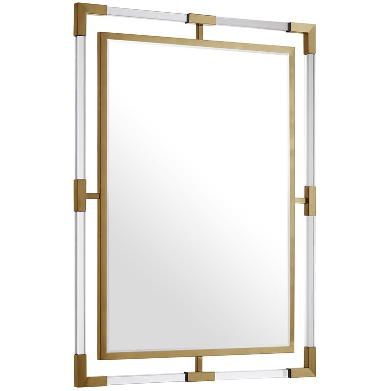 Maklaine Contemporary Glass Acrylic/Brushed Gold Rectangle Mirror