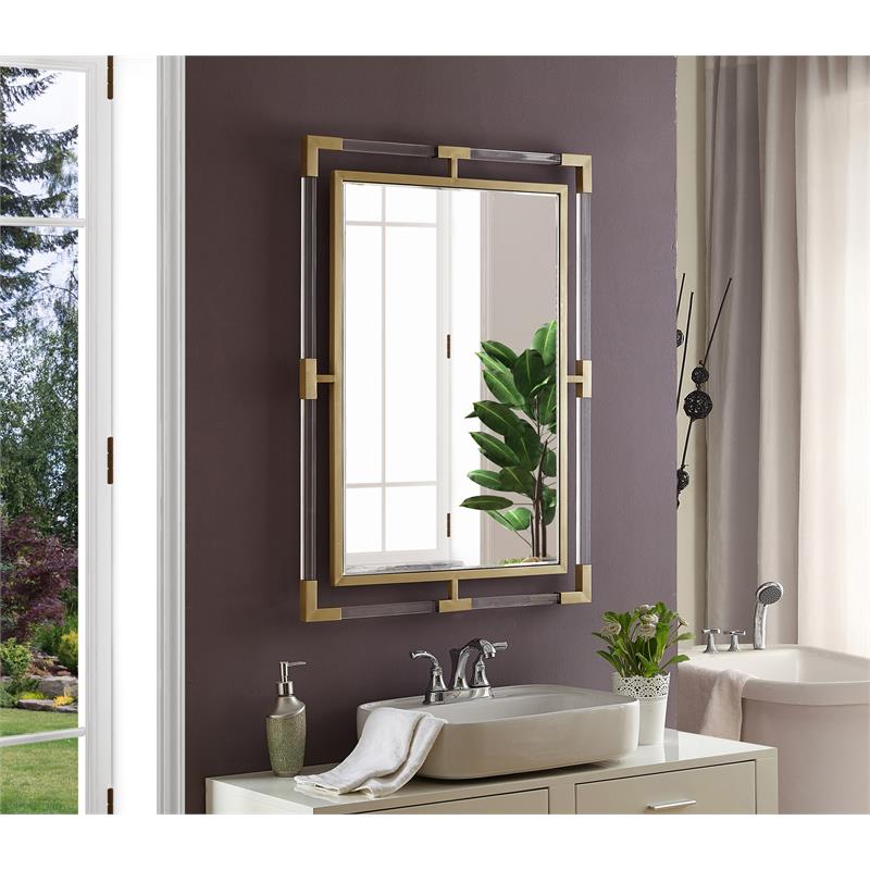 Maklaine Contemporary Glass Acrylic/Brushed Gold Rectangle Mirror