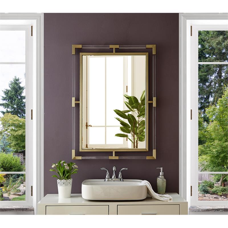Maklaine Contemporary Glass Acrylic/Brushed Gold Rectangle Mirror