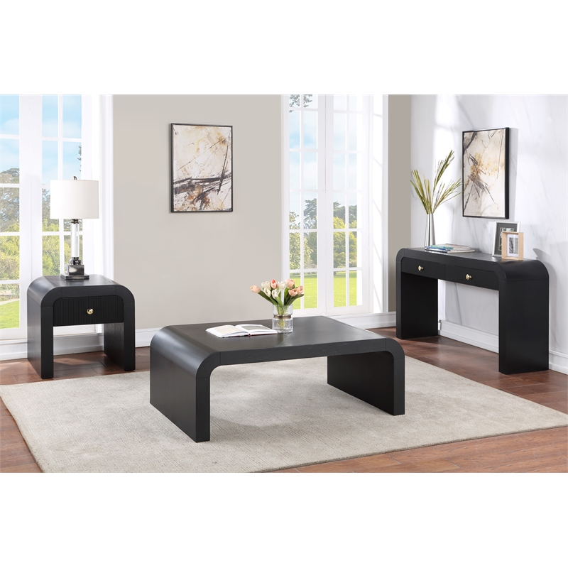 Maklaine Modern / Contemporary Rich Black Wood Veneer Console Table