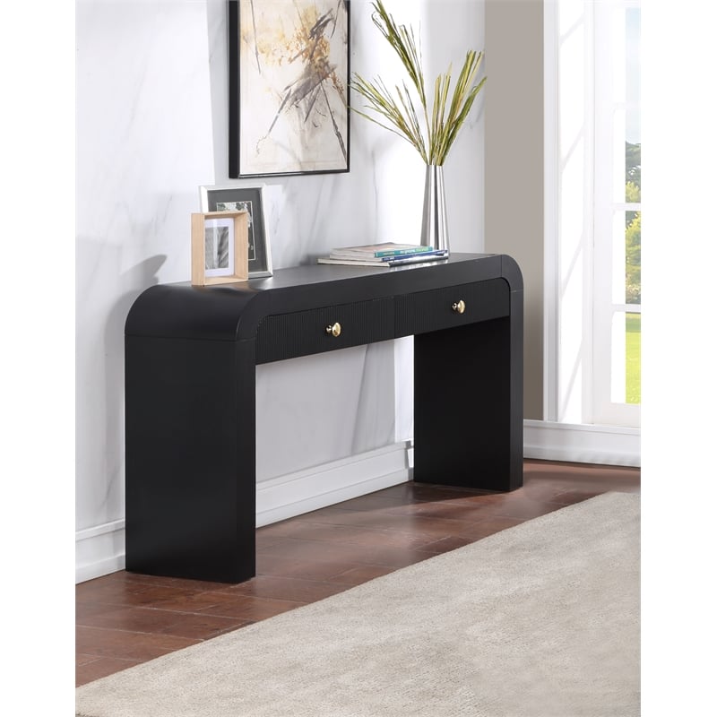 Maklaine Modern / Contemporary Rich Black Wood Veneer Console Table