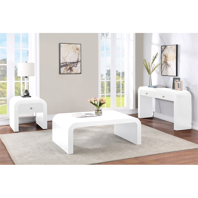 Maklaine Modern / Contemporary Rich White Wood Veneer Console Table