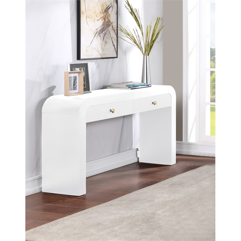 Maklaine Modern / Contemporary Rich White Wood Veneer Console Table