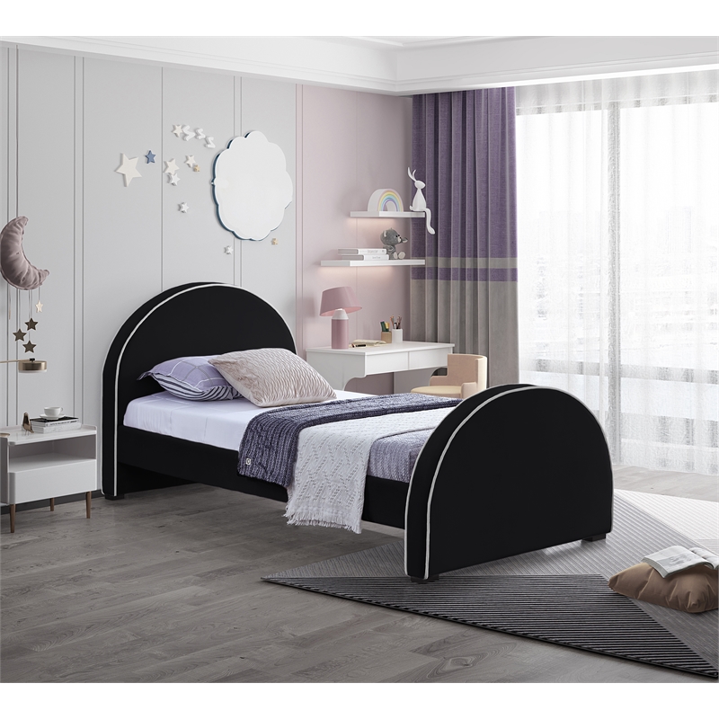 Maklaine Modern / Contemporary Black Finish Fabric Velvet Twin Bed