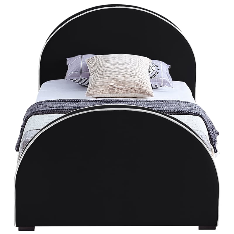 Maklaine Modern / Contemporary Black Finish Fabric Velvet Twin Bed