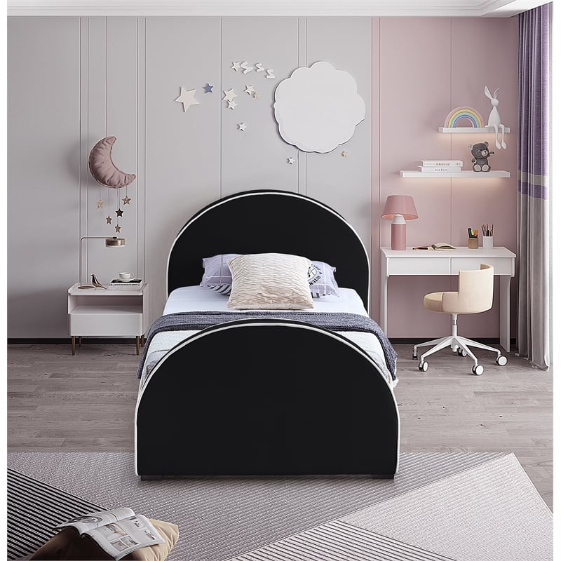 Maklaine Modern / Contemporary Black Finish Fabric Velvet Twin Bed