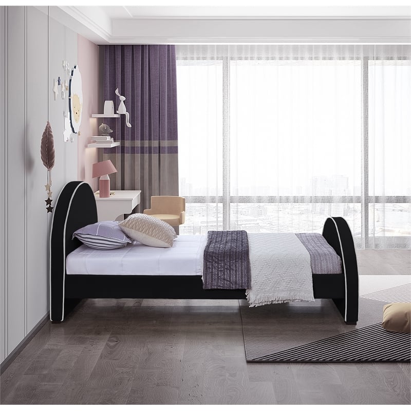 Maklaine Modern / Contemporary Black Finish Fabric Velvet Twin Bed