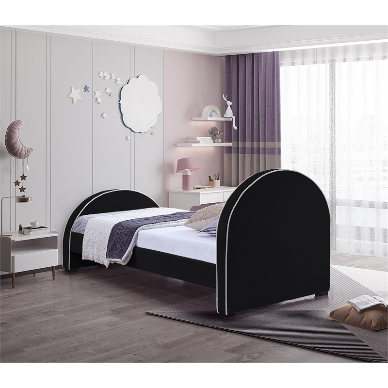 Maklaine Modern / Contemporary Black Finish Fabric Velvet Twin Bed