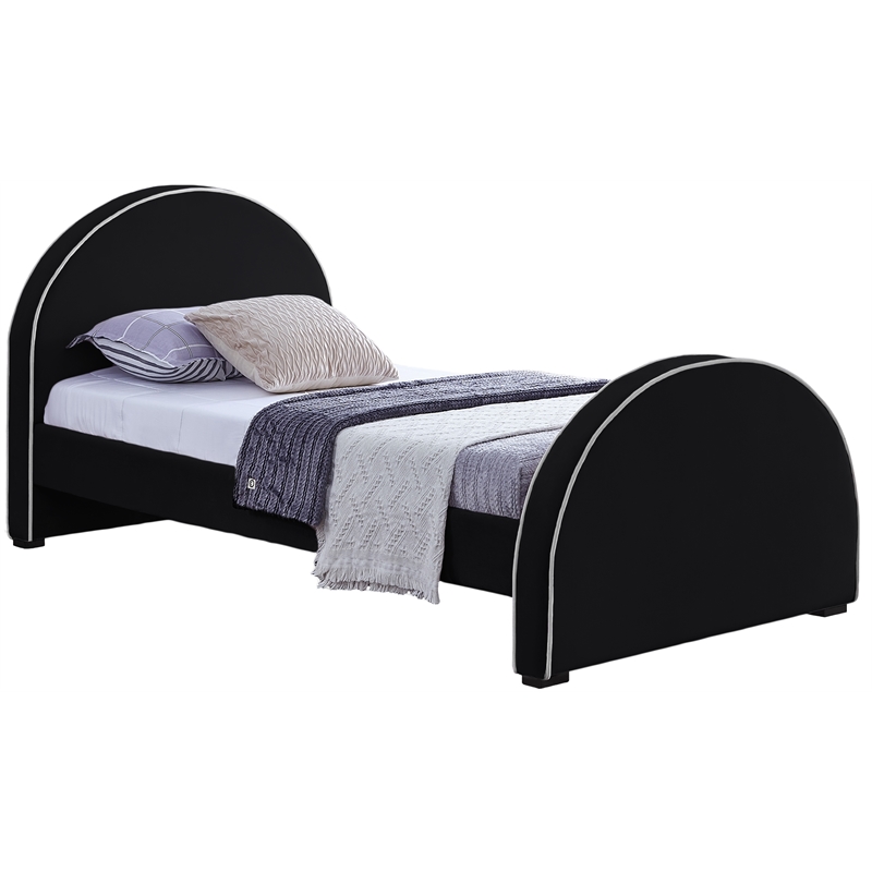 Maklaine Modern / Contemporary Black Finish Fabric Velvet Twin Bed