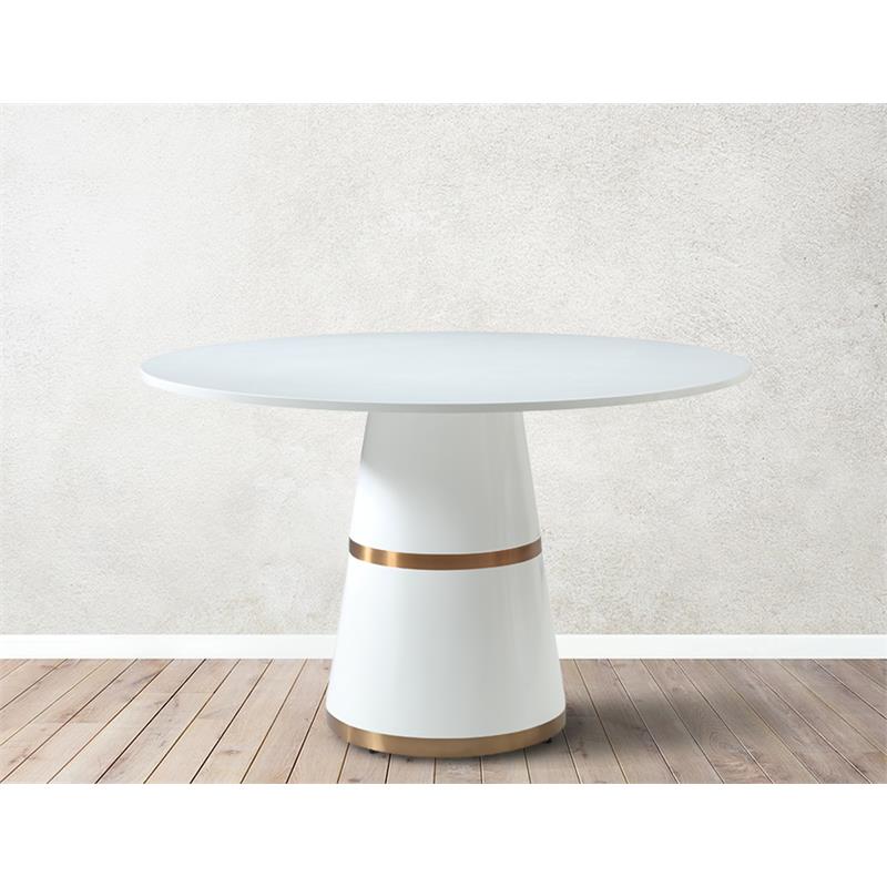 Maklaine Modern / Contemporary Round White Lacquer Dining Table
